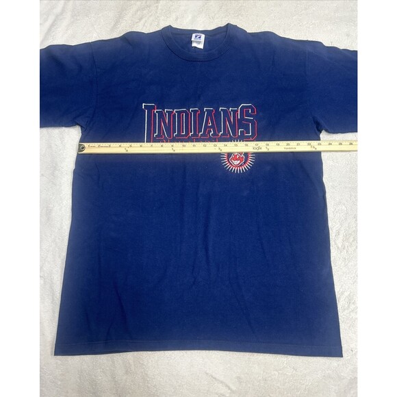 Vintage 90s Logo 7 Cleveland Indians Embroidered Single Stitch T-Shirt Size XL - Picture 6 of 8